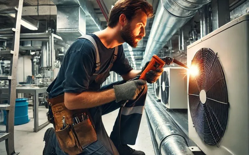 tecnico soldando aire acondicionado